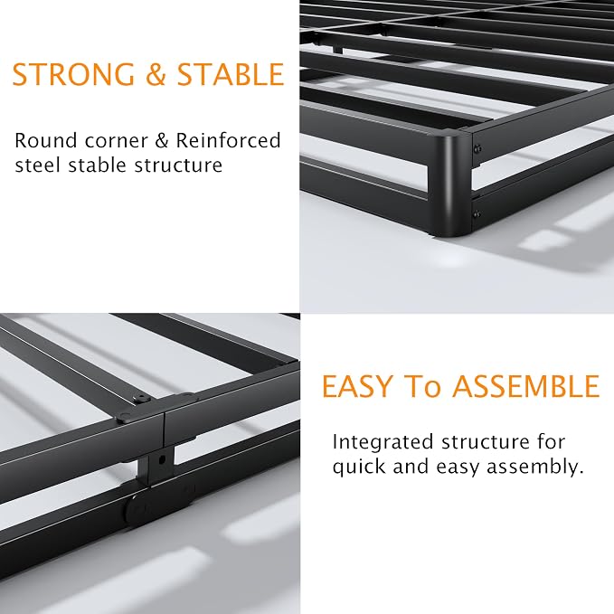 DORITRON 3 Inch Low Profile Box Spring King, 3000lbs Heavy Duty King Size Box Spring Bed Base Metal Mattress Foundation, Easy Assembly, Noise Free