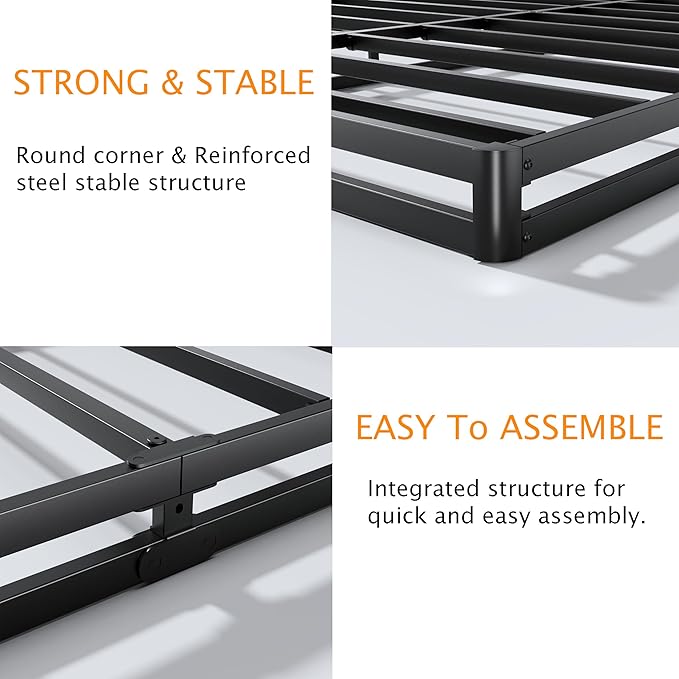 DORITRON 3 Inch Low Profile Box Spring Queen, 3000lbs Heavy Duty Queen Size Box Spring Bed Base Metal Mattress Foundation, Easy Assembly, Noise Free