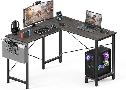 OLIXIS 50-Inch L Shaped Desk, Grey Office Computer Gaming Desk Corner PC Table with Side Bag and Reversible Shelf for Home Work Study Writing, Sturdy Durable Design with Easy Setup