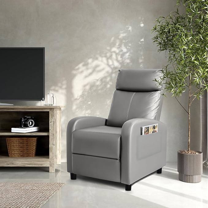 Homall Recliner Chair, Recliner Sofa for Adults, Recliners Home Theater Seating with Lumbar Support, Reclining Sofa Chair for Living Room (Leather, Grey)