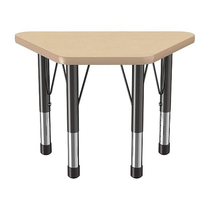 FDP Trapezoid Activity School and Classroom Kids Table (18 x 30 inch), Chunky Toddler Legs for Collaborative Seating Environments, Adjustable Height 15-24 inches - Maple Top and Maple Edge