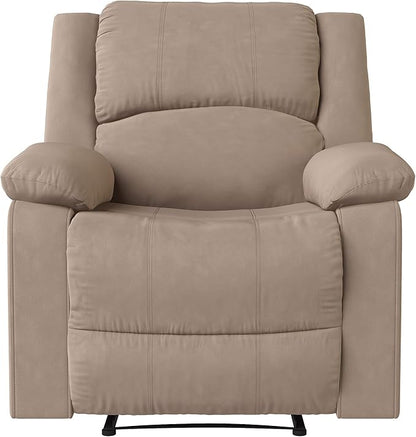 Warren 35.5" Manual Pull-Handle Recliner, Traditional Overstuffed, Pocket Coil Comfort, Black Metal Base Legs, Soft Microfiber Fabric, Beige