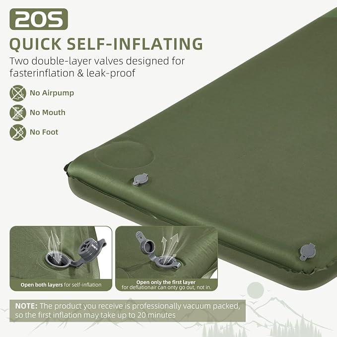 Wevelel Memory Sleeping Pad, 3.1" Ultra-Thick Foam Sleeping Mats for Camping, Easy Inflate&Deflate,9.5 R-Value Insulated Camping Mattress Pad with Pillow, for Car Travel Tent