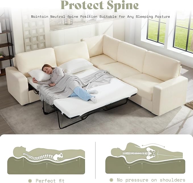 AMERLIFE 106" Oversized Sofa Bed, Sectional Sleeper Sofa with Pull Out Bed, 3 in 1 Convertible Sofa Bed, L Shaped Couch with Storage, High Resilience Mattress, Chenille Beige