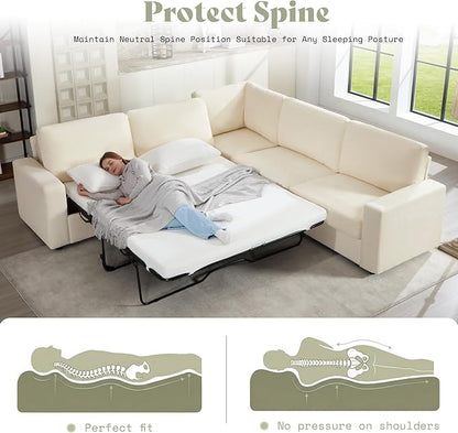 AMERLIFE 106" Oversized Sofa Bed, Sectional Sleeper Sofa with Pull Out Bed, 3 in 1 Convertible Sofa Bed, L Shaped Couch with Storage, High Resilience Mattress, Chenille Beige