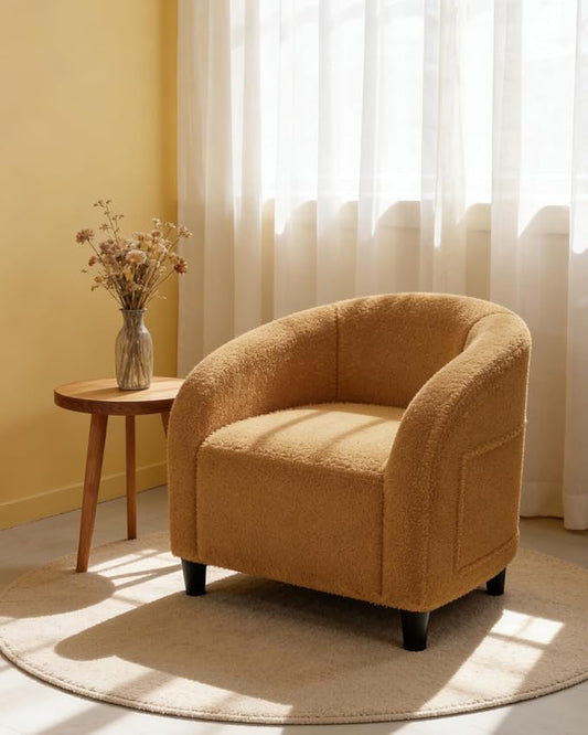 GarveeHome Accent Barrel Chair Boucle Club Chair Furry Sherpa Armchair Suitable for Living Room Bedroom Reception Room Office(Yellow)