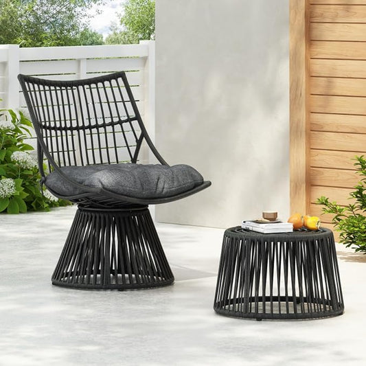 Hassyee PE Rattan Outdoor Chair and Table Set with Soft Seat Cushion for Poolside, Balcony, Lawn, Patio Furniture Set with High Wicker Chair Back for Garden, Backyard