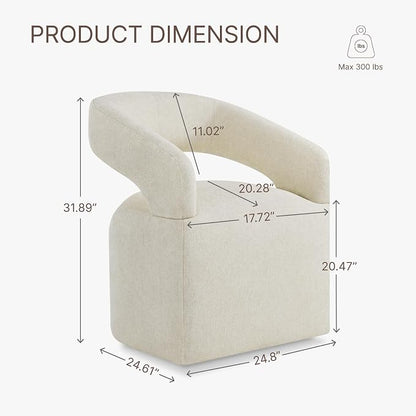KISLOT Upholstered Dining Chairs Set of 1, Modern Arm Kitchen & Dining Room Chairs with Hidden Casters, Linen Fabric Padded Rolling Chairs, Sturdy Wood Frame, 300 lbs Capacity, Cream Beige