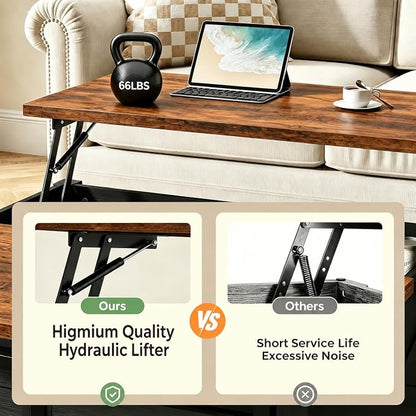 Simple Deluxe Lift Top Coffee Table with Storage, Farmhouse Coffee Table for Living Room, Coffee Tables with Hidden Storage, Coffee Tables with Lifting Top Center Table for Living Room (Black)