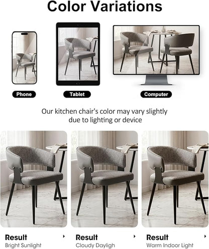 Dining Chairs Set of 4, Modern Upholstered Kitchen & Dining Room Chairs with Breathable Woven Fabric and Faux Leather Accents, Curved Open Back & Metal Legs (Gray Woven, Set of 4)