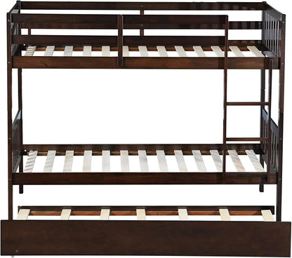 Bellemave Twin Over Twin Bunk Bed with Trundle,Convertible Bunk Beds with Ladder & Safety Guardrails,Twin Size Bunk Beds for Kids Girls Boys,Espresso