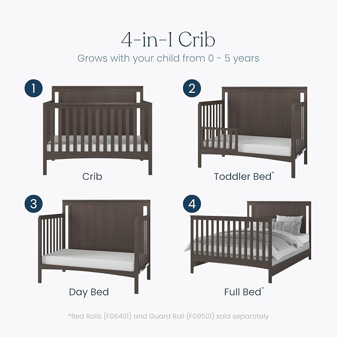 Child Craft Scout 4-in-1 Convertible Crib, Baby Crib Converts to Day Bed, Toddler Bed and Full Size Bed, 3 Adjustable Mattress Positions, Non-Toxic, Baby Safe Finish (Dapper Gray)