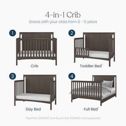 Child Craft Scout 4-in-1 Convertible Crib, Baby Crib Converts to Day Bed, Toddler Bed and Full Size Bed, 3 Adjustable Mattress Positions, Non-Toxic, Baby Safe Finish (Dapper Gray)