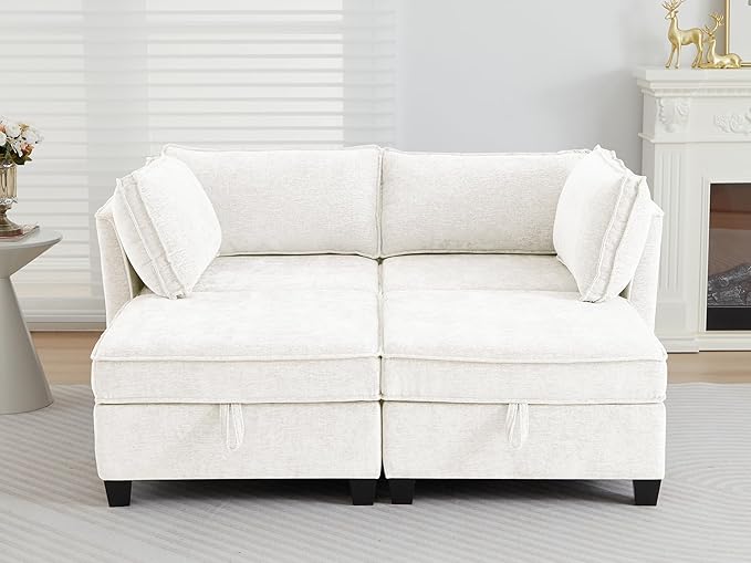 ORRD Sleeper Modular Sectional Sofa Set, Convertible Couch Bed with Storage, 4 Seater and 2 Armrestes Sofa Modular for Living Room, Office (Beige)