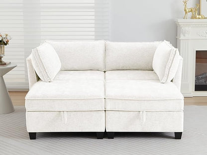 ORRD Sleeper Modular Sectional Sofa Set, Convertible Couch Bed with Storage, 4 Seater and 2 Armrestes Sofa Modular for Living Room, Office (Beige)