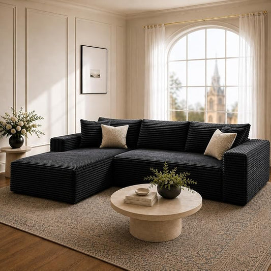 103” Cloud Sectional Couch, Convertible Boneless Couch, Modular L-Shaped Couch, Soft Friendly Fluffy Couch, No Assembly Required(Left-Facing, Black)