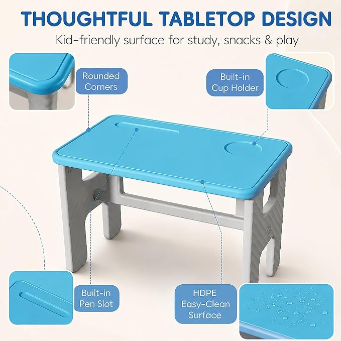 UNICOO Kids Folding Table, Toddler Activity Table for Study, Snack, Art Craft and Play, Portable Plastic Children's Table for Small Spaces, Home and Playroom