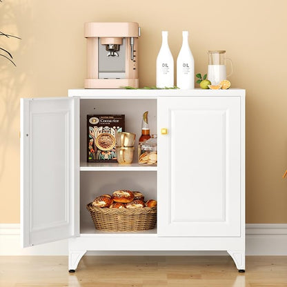 UNICOLY Sideboard Buffet Cabinet, 33" H Sideboard Buffet Storage Cabinet with Doors and Shelves, Coffee Bar, Metal Side Board Cabinets for Living Room, Assembly Required, White