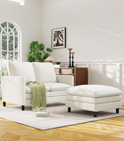 Welzona 3-Layers Cloud L Shaped Couch, 51" Loveseat Sofa Living Room, Bedroom - Tool-Free Assembly with Teddy Fabric Small L Shape Sofa - Beige - Removable Washable Covers - 650lbs Capacity