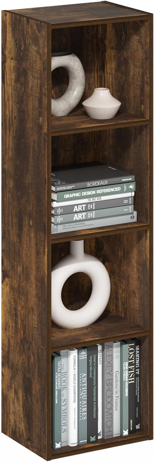 Furinno PASIR Book Shelf, 4-Tier Modern Bookshelf, Open Shelves Bookcase 9 x 12 x 42, Easy Assembly, for Living Room, Bedroom, Home Office, Amber Pine