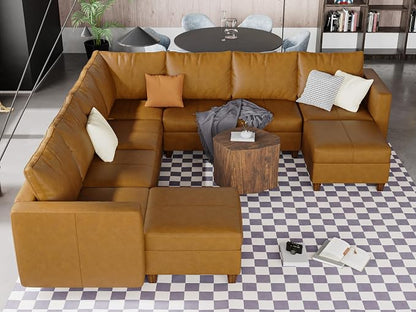 EASE MOOSE Leather Modualr Sectional Couch Sofa with Storage,Faux Leather Sectional Sofa Brown U Shaped Modular Couch