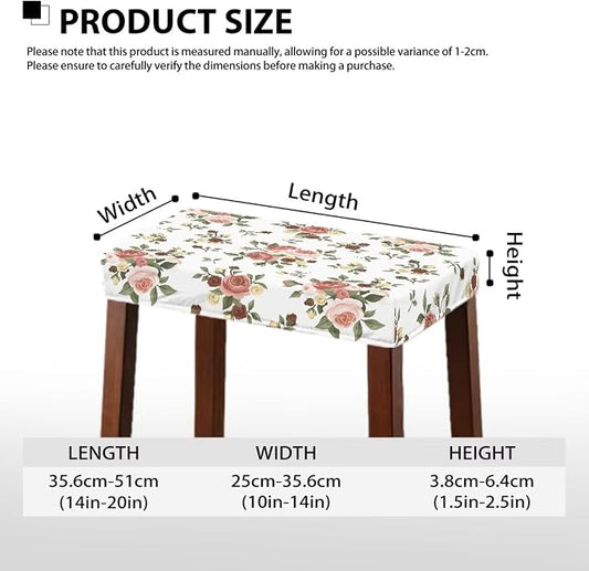 Rose Leaves Bar Stool Seat Covers Rectangle Stool Covers Set of 2 Bench Covers Slipcover Rectangle Stretch Counter Height Bar Stools Slipcovers Counter Stool Covers Saddle Seat Cover