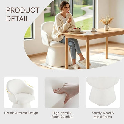 KISLOT Swivel Dining Chairs Set of 1, Upholstered Modern Barrel Dining Chairs with 360° Swivel Base, Chenille Velvet Fabric Accent Kitchen Chairs with Arms, Padded Dining Room Chairs, Cream