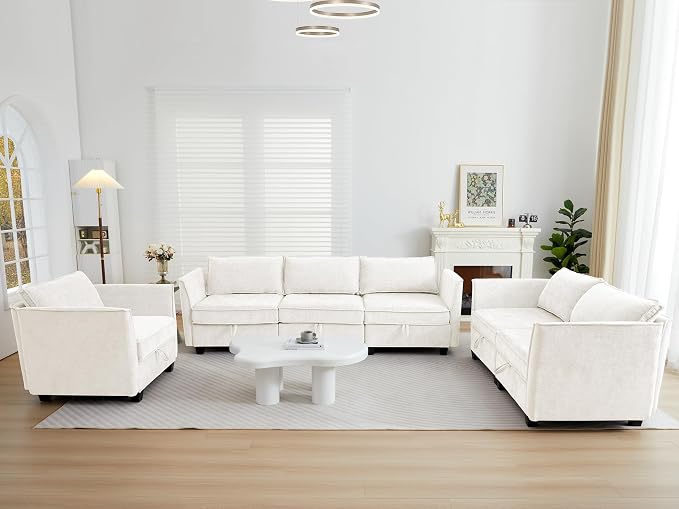 ORRD Oversize Sleeper Modular Sectional Sofa Set, Convertible Couch Bed with Storage, 8 Seater Sofa Modular for Living Room, Office (Beige)