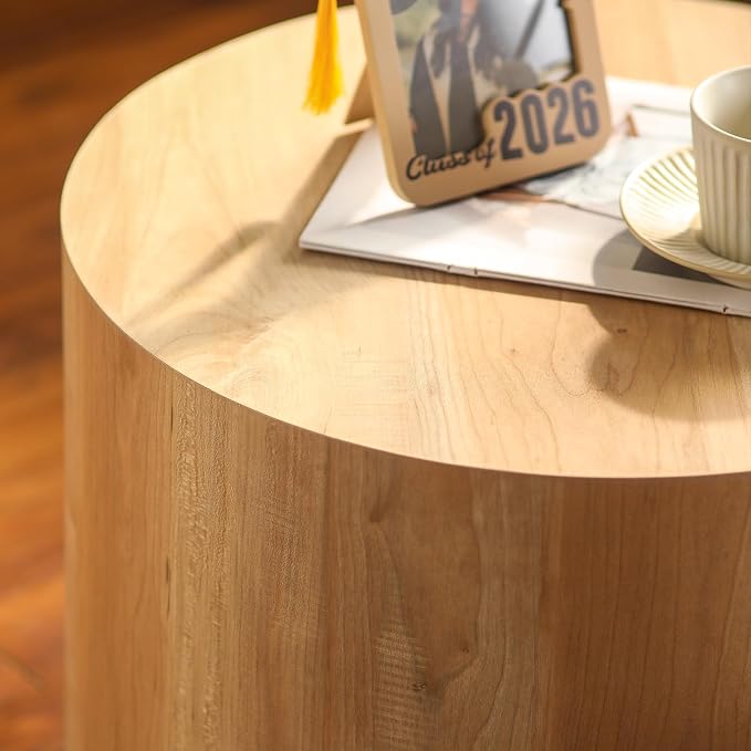 Nesting Round Coffee Table Set of 2, Accent End Table for Small Spaces, Morden Drum Side Table, Wooden Circle Center Table for Living Room, Fully Assembled - Light Oak