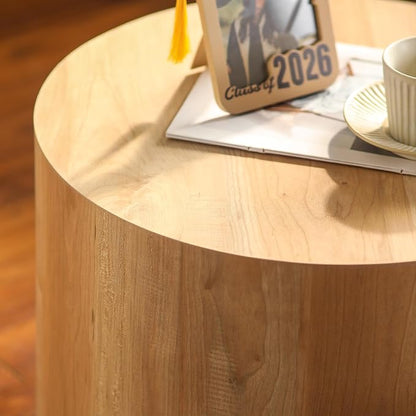 Nesting Round Coffee Table Set of 2, Accent End Table for Small Spaces, Morden Drum Side Table, Wooden Circle Center Table for Living Room, Fully Assembled - Light Oak