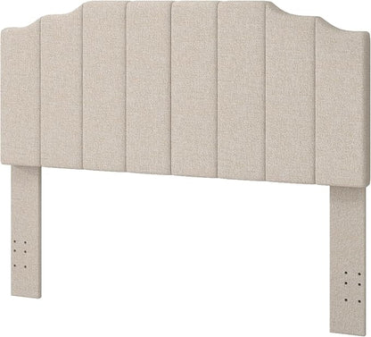 Befurtori Queen Size Headboard Only, Linen Wall Mounted Headboard Queen/Full Size for Adjustable Bed, Modern Vertical Channel Design with Curved Tufted Upholstered Head Board, Beige