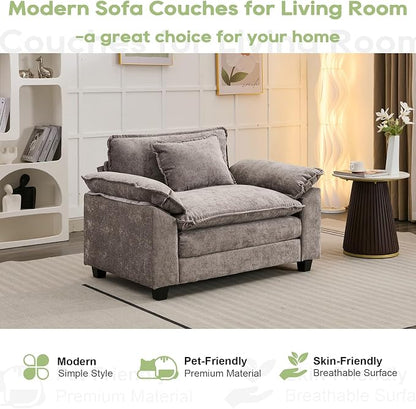 Oprisen Modular Sectional Sofa, Comfy Cloud Couch Sectional Sofa, Chenille Sofa Sleeper Deep Seat Sofa with Throw Pillows for Living Room (Light Gray, 53"- Single Seat)