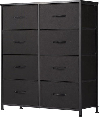 Sweetcrispy 8 Drawer Black Dresser for Bedroom Tall, Organizer Storage | Fabric Storage Tower, Chest of Drawers with Steel Frame, Wood Top for Living Room, Closet