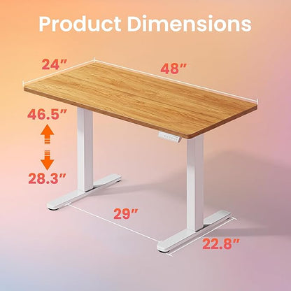 HUANUO Electric Standing Desk,48" x 24" Height Adjustable Desk, 4 Memory Height Settings, Sit to Stand Up Desk for Home Office, with Headphone Hook, Cable Manager, Light Vintage Brown