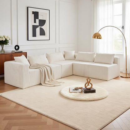 Claiks 128" Modular Boneless Couch, Sectional Couches for Living Room, Modern Cloud Sofa with Double Chaise, No Assembly Required, Beige