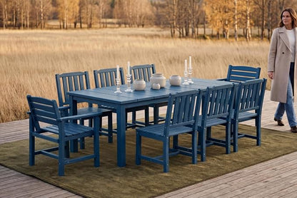 Perli™ 9-Piece Outdoor Dining Set, All-Weather HDPE Patio Furniture with 8 Ergonomic Chairs & Large Table, Built-in Umbrella Hole, UV-Resistant Set for Backyard, Deck, Poolside, Blue