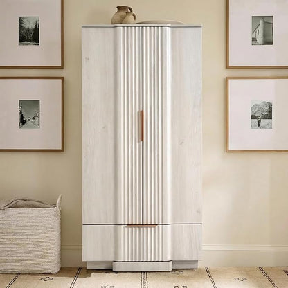 Brafab 67" Fluted Armoire Wardrobe Closet Set of 2 with Drawers and Doors, Wooden Wardrobe Cabinet with Adjustable Shelves, Modern Storage for Clothes, Coats for Bedroom,White(2 pcs)