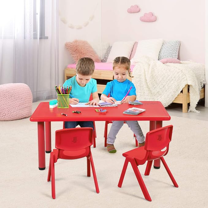 Costzon 47 x 23.5 Inch Rectangular Kids Table, Children School Activity Table for Reading Drawing Dining Playing, Multifunctional Plastic Table w/Steel Pipe, Toddler Furniture for Boys & Girls (Red)