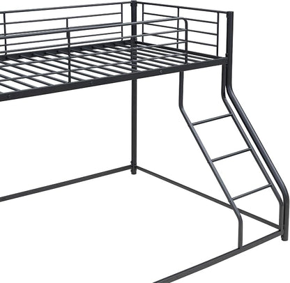 Harper & Bright Designs Twin XL Over Queen Bunk Bed, Heavy-Duty Metal Floor Bunk Bed Frame with Ladder for Kids Boys Girls Teens,Black