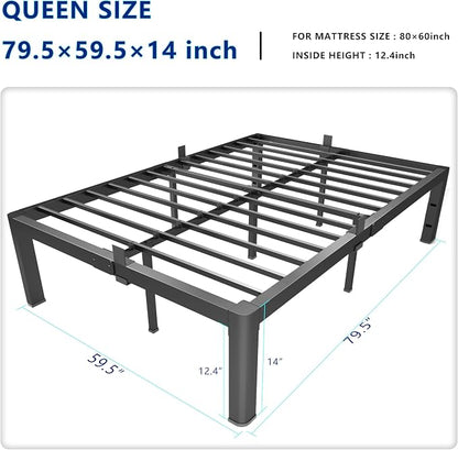 yookare Queen Platform Bed Frame,14" Heavy Duty Metal Mattress Foundation, Rounded Safety Corners & Recessed Legs,Mattress Retainers,Easy Assembly,Noise Free Steel Slat Support,No Box Spring Needed