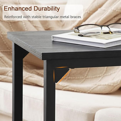AMHANCIBLE C Shaped End Table Set of 2, Couch Side Table that Slide Under Sofa, Narrow Small Space TV Trays for Living Room, Bedroom, Black, HET02CBK