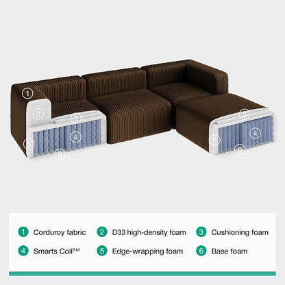 Novilla 106" Modular Sectional Sofa, Modern Cloud Sectional Couch with Smarts Coil® Support, L-Shape Boneless Couch for Living Room Apartments Bedroom, No Assembly Required, Brown (5 Seat)