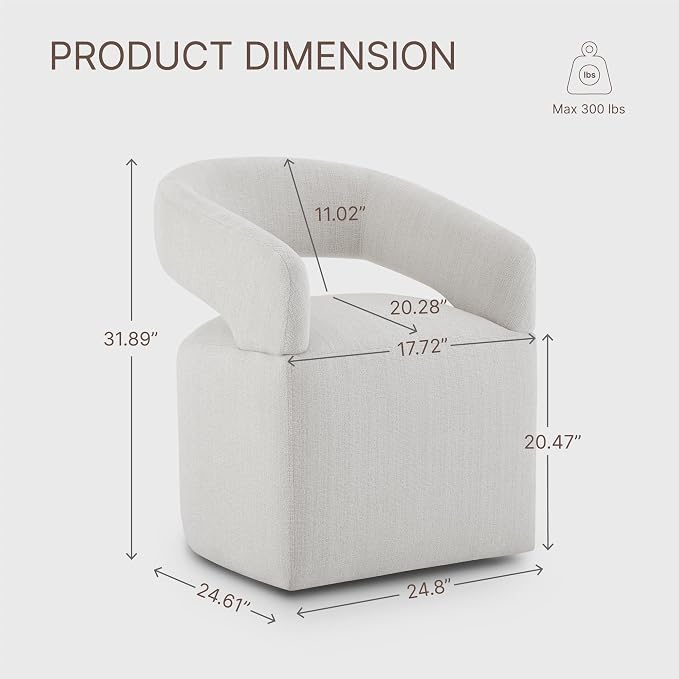KISLOT Upholstered Dining Chairs Set of 1, Modern Arm Kitchen & Dining Room Chairs with Hidden Casters, Linen Fabric Padded Rolling Chairs, Sturdy Wood Frame, 300 lbs Capacity, Light Linen