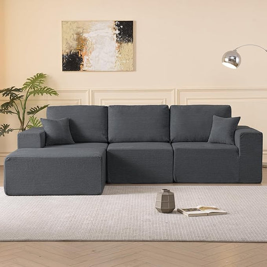 Modular Sectional Couch Modern 108" L Shaped Boneless Cloud Couch with Deep Seat, Sectional Sofa for Living Room Bedroom Apartments Dorms, No Assembly Required, Dark Grey