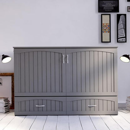 AFI, Southampton Murphy Bed Chest Queen with 6" Mattress, Storage Drawer & Built-in USB Charger, Grey