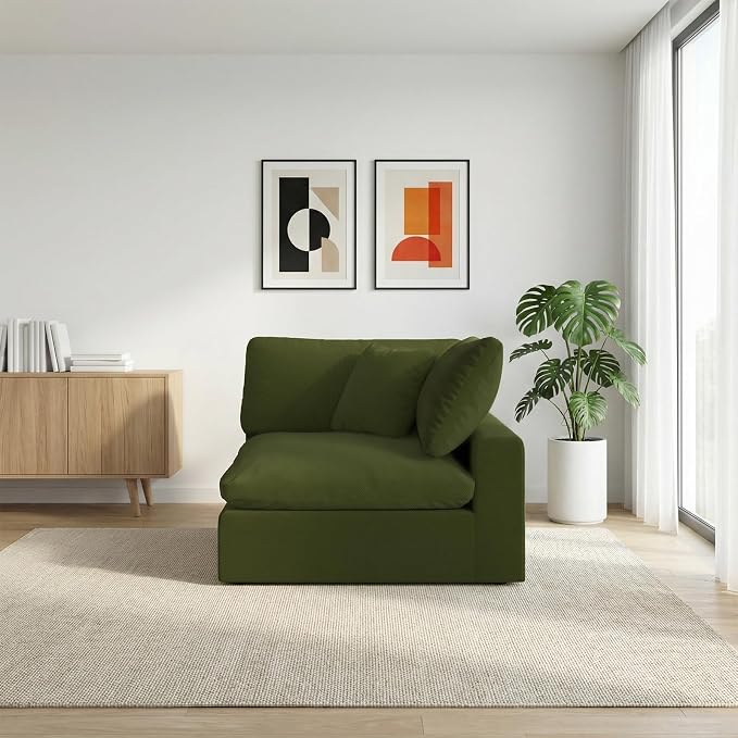 Cloud Sectional Corner Sofa,Left/Right Modular Sofa,Down Filled Convertible Couch,Covers Washable & Replaceable,Green