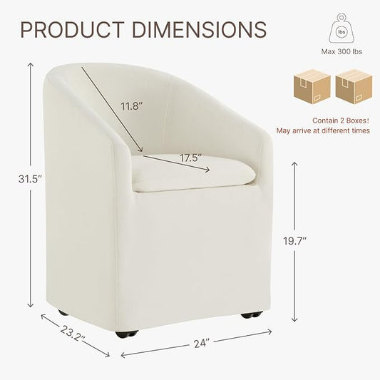 KISLOT Upholstered Dining Chairs with Casters, Washable Cover Modern Dining Room Chairs with Barrel Backrest & Dual Armrest for Kitchen, Living Room, Bedroom, Linen Fabric, 2PCS