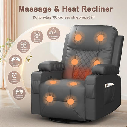 YONISEE Living Room Furniture Set, Loveseat Recliner 2 Seater and 360° Swivel Recliner Chair with Massage, Luxury Reclining Sofa 2PC Set for Living Room (2+1, Dark Gray)