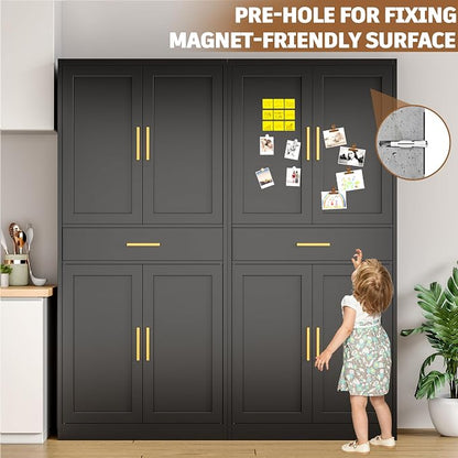 71” Tall Kitchen Pantry Cabinet, Metal Storage Cabinet with 1 Drawer and 2 Adjustable Shelves for Kitchen, Living Room, Laundry Room