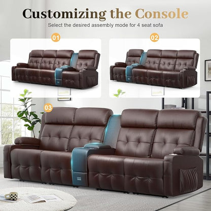 Recliner Sofa, 4 Seater Massage Reclining Loveseat Sofa Sets, 2 Single Power Recliner Chairs Heat & Massage, Heavy Weight Capacity, RV Clearance Love Seat Couch with Console, USB, Type C Port